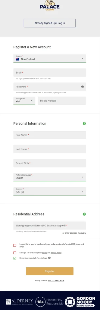 spin palace register